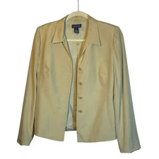 Ann Taylor Silk Blazer Tan Button Front Women Size 4 Capsule Classic Office
