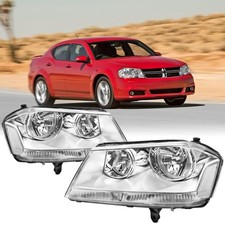 Headlight Assembly Compatible with 2008-2014 Dodge Avenger Chrome Housing Clear