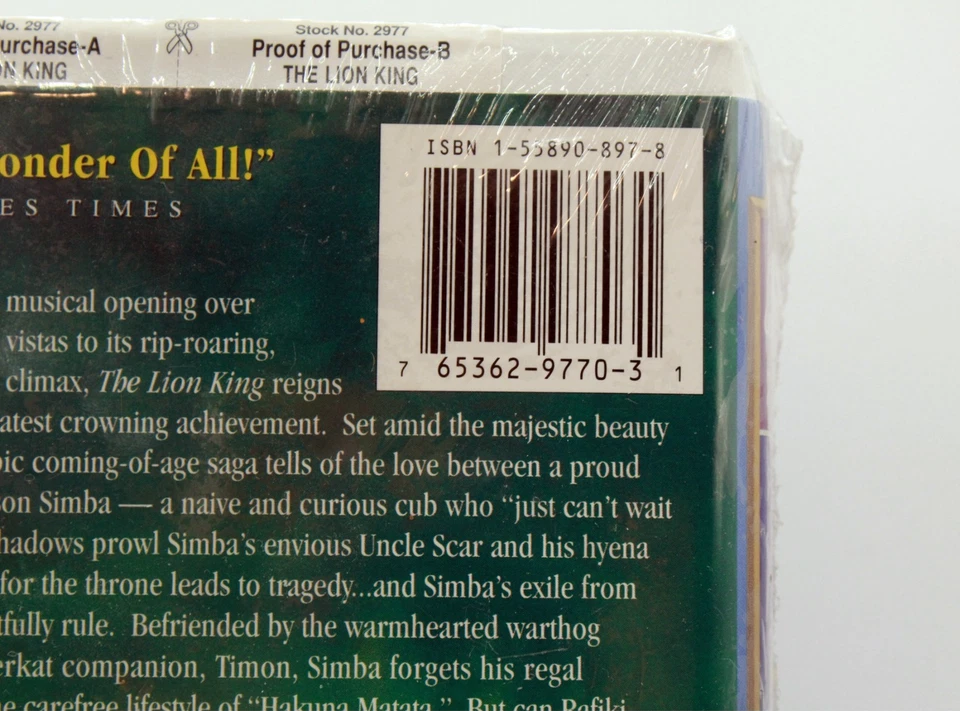 1995 Walt Disney “The Lion King” VHS Masterpiece Collection Sealed #6411003 Foto 4 de 4