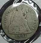 1891 Seated Liberty Dime, Free Shipping