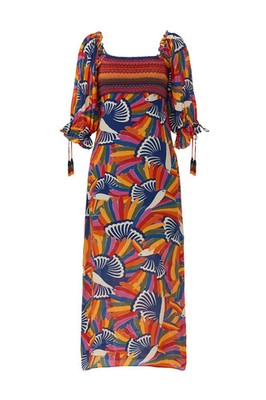 FARM RIO Rainbow Toucan Bird Print Smocked Maxi Dress M (DEFECTS-READ-SEE  PHOTO) | eBay