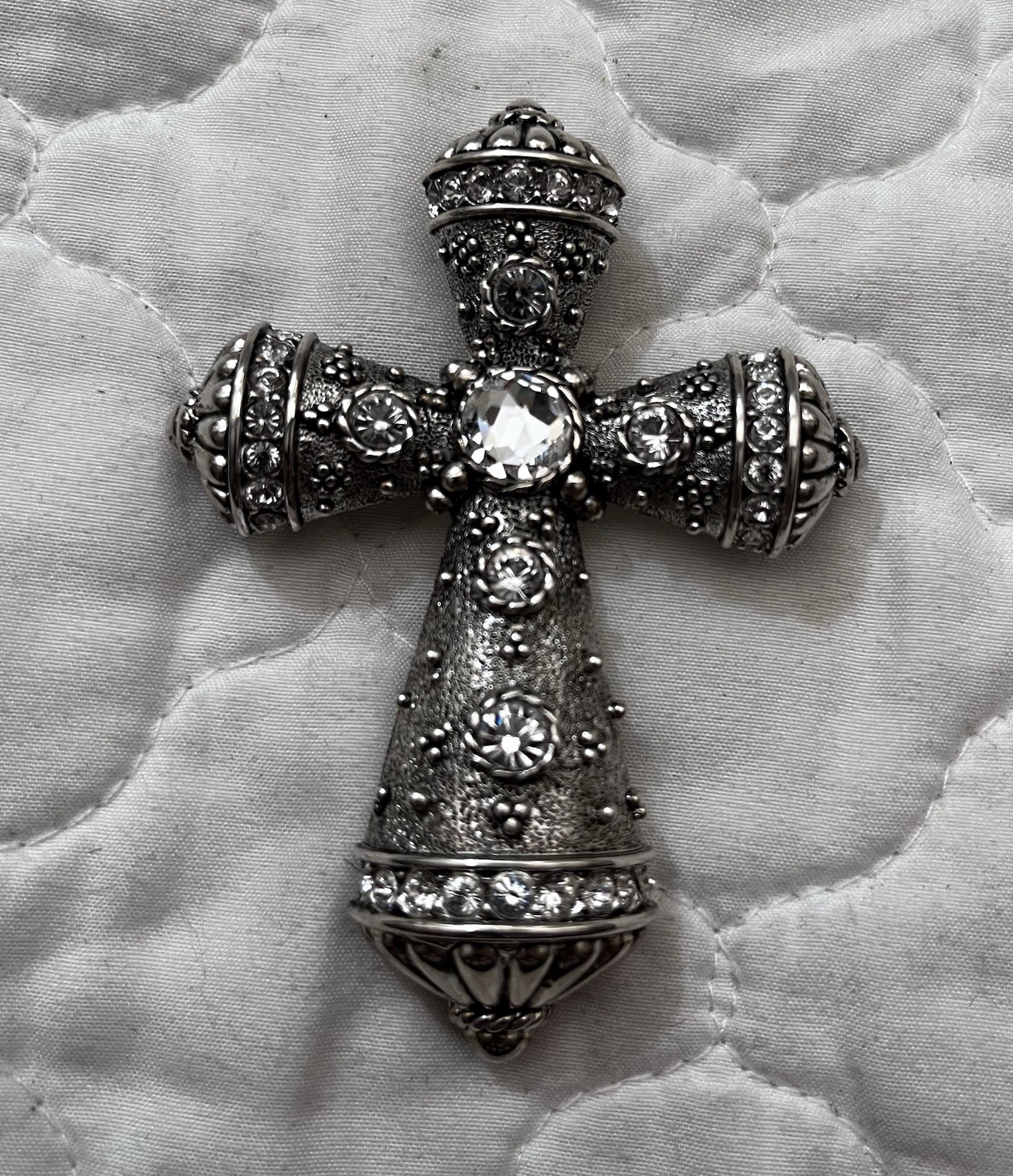 Kirks Folly Vintage Cross Brooch Rhinestone Crystal Silver Signed Women