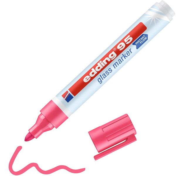 Edding 95 Glasmarker Pink Whiteboard-Marker Glasstift Glas Marker Abwischbar Neu-image