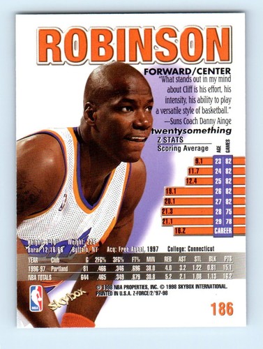 1997-98 SkyBox Z-Force Clifford Robinson Phoenix Suns #186 - Picture 2 of 2