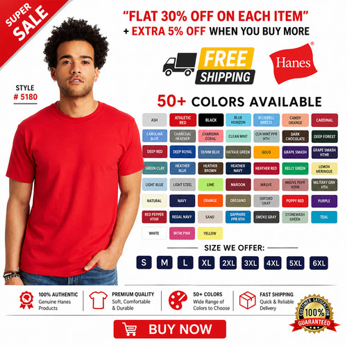 Hanes Unisex Beefy-T T-Shirt Stylish T Shirt Casual Plain T-Shirt - 5180