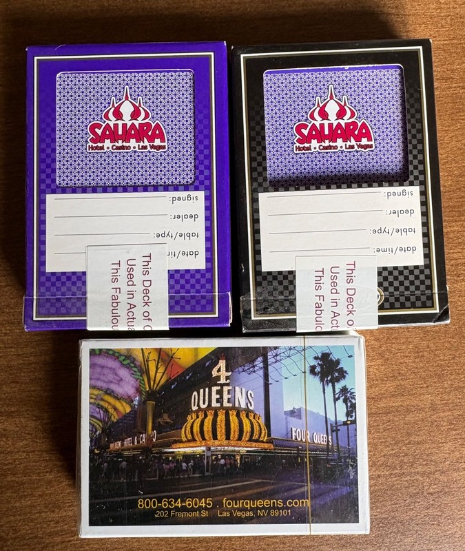 Lot of 3 Decks of Las Vegas Casino Playing Cards - Sahara & Four Queens