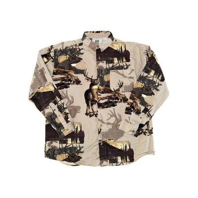 VTG Michael Austin Rugged Wear Deer Print Shirt Men L Wildlife Outdoors Hunting