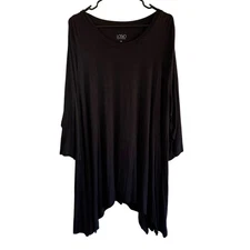 Logo Lori Goldstein Plus 3X Tunic Shark Bite Hem Black 3/4 Sleeve Top