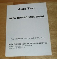 Alfa Romeo Montreal Autocar Road Test Reprint Brochure 1972