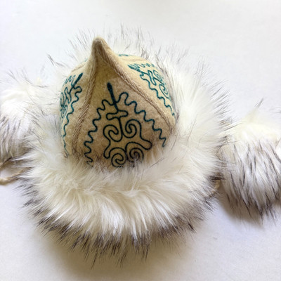 Kyrgyz Kazak Felt Fur Hat Pointed Embroidered Cap Central Asian Folk Headdress