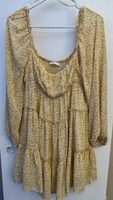 Lust Medium Yellow Long Sheer Sleeve Boho Cottagegore Tiered Dress