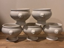 Lions Head Soup Bowls Footed Vintage White Set Of 5