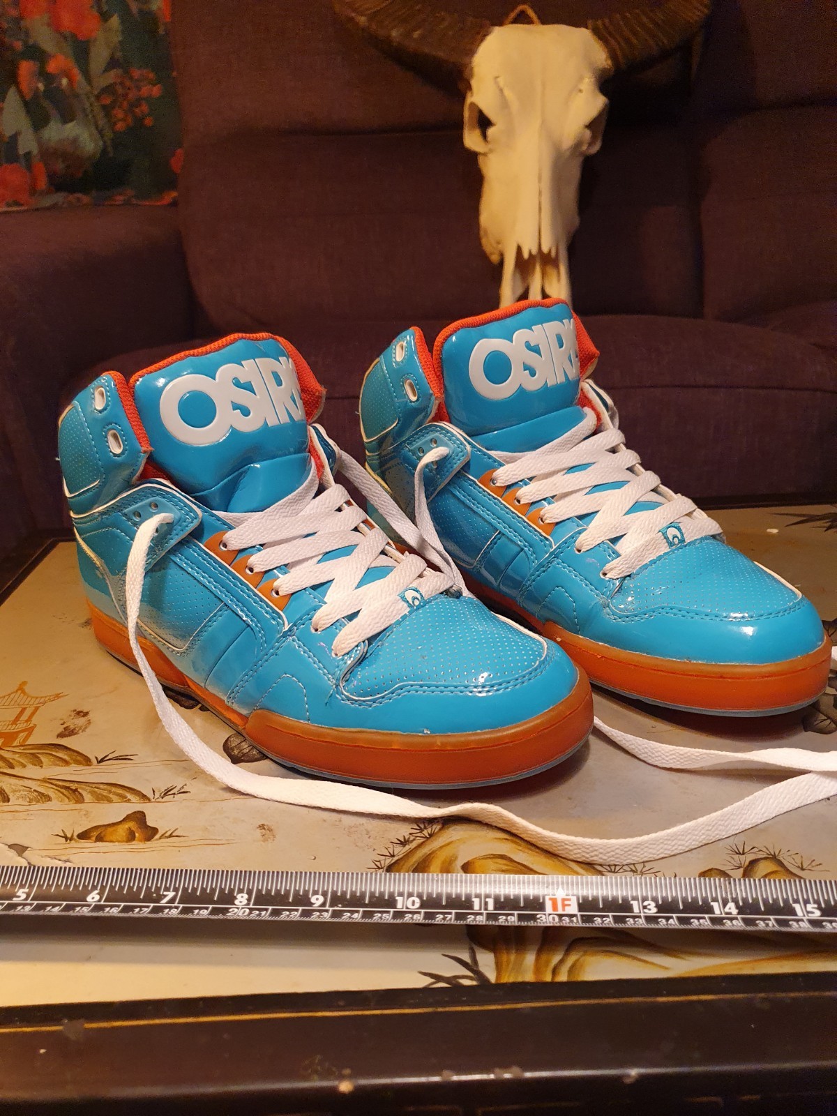 Osiris NYC 83 High-top Sneakers Teal & Orange Skate Trainer UK Size 9 US Y2K Emo