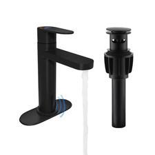 Automatic Sensor Touchless Bathroom Sink Faucet with Pop-Up Drain in Matte Black