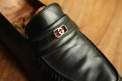 Mocassins Gucci cuir noir argent GG Bit chaussures homme UK 9 US 10 EU 43 vin... - Photo 1/4