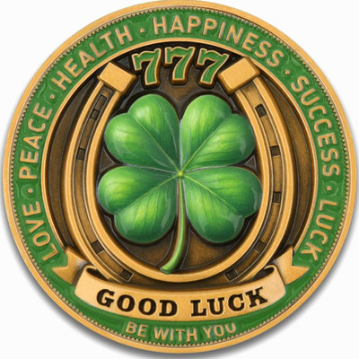Lucky Charm Coin with Elephant and 4 Leaf Clover for Good Luck, Single