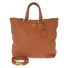 Prada Vitello Daino Leather 2Way Tote Bag Women Brown One Size