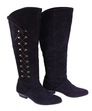 Damen Vintage Stiefel Leder Suede Gr. 37 schwarz geschnürt Slouch Boho SH880