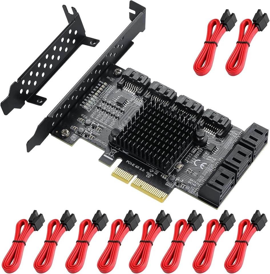 Versatile PCIe 10-Port SATA Card with Ten Cables - Perfect for Home & Server Use - Image 3 of 4