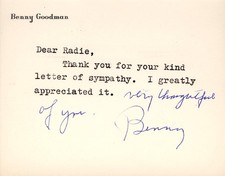 BENNY GOODMAN - TYPED NOTE SIGNED