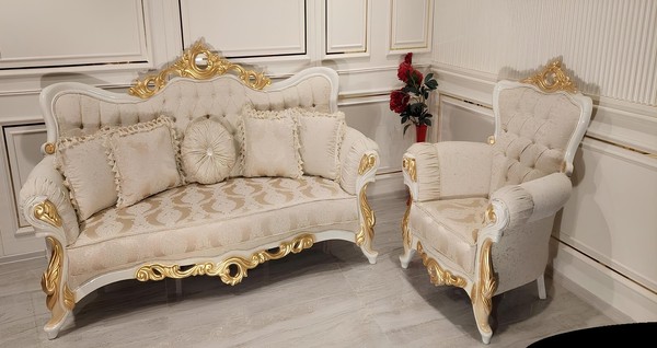 Luxus Gruppe Sofagarnitur 3+1 Sitzer Garnitur Stoff Sofa Sofas Sessel Barock Neu-image