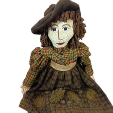 Handmade Hooked Rag Art Artist Doll Cloth Woman Wool clothing Primitive 34"