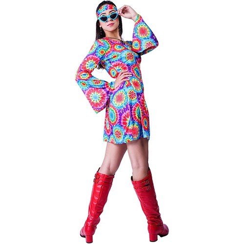 Disfraz hippie años 60 flor para mujer talla única se ajusta a la mayoría - Imagen 4 de 5