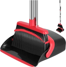 Broom and Dustpan Set, 52-In Long Adjustable Handle Broom Dustpan Combo with Dus