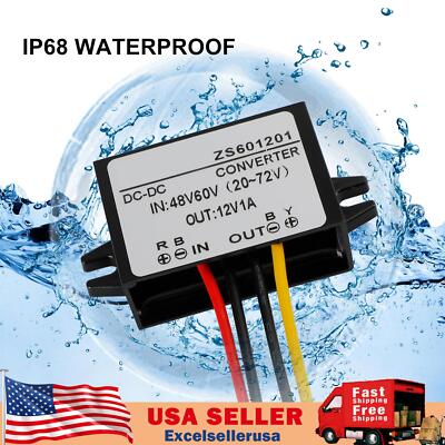 Waterproof DC-DC Buck Step Down Volt Converter 20V-72V 24V 36V 48V to 12V 1A UE