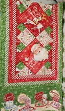 Christmas Table Runner Santa Vtg Style Handmade 70 X 21"