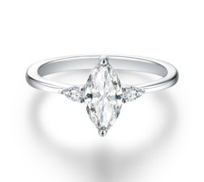 1ct Marquise Cut Ring Solitaire 18k White Gold Lab-Created Diamond Test Pass 5.5