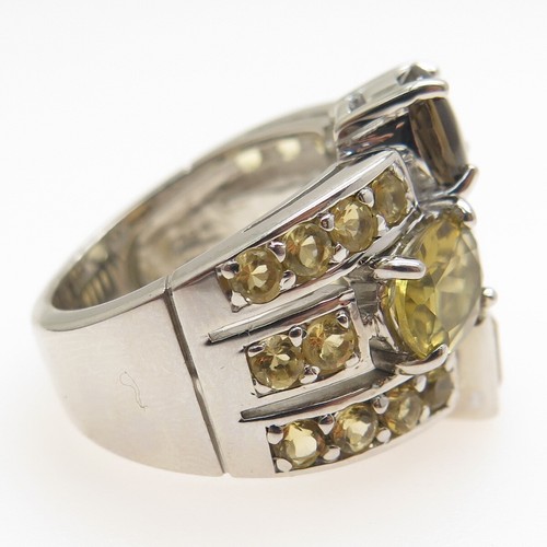 925 Sterling Silver Real Smoky Quartz & Multi-Color Citrine Ring Size 7 - Picture 4 of 9