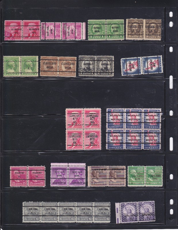 U.S. Precancel Stamps Pairs,  Strip of 3, Block of 6.