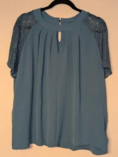 SHEIN Clasi  Womens Size 2XL Contrast Lace Raglan Sleeve Keyhole Neckline Blouse