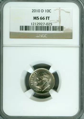 2010 D ROOSEVELT DIME NGC MS66 FT 2ND FINEST BUSINESS STRIKE LOW POP *