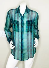 EQUIPMENT FEMME SHEER SILK GREEN MULTICOLOR STRIPE BLOUSE SIZE: S