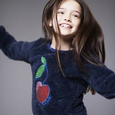 Little Marc Jacobs Sweatshirt Fur Fleece Sweater Sequin Cherry Print Navy Blue 5