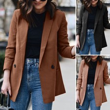 Uk Women Lapel Neck Long Sleeve Tops Blazer Suits Ol Office Formal Coat Jacket
