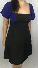Moulinette Soeurs Anthropologie Dress 4 Flare A-Line Silk Blue Black Color Block