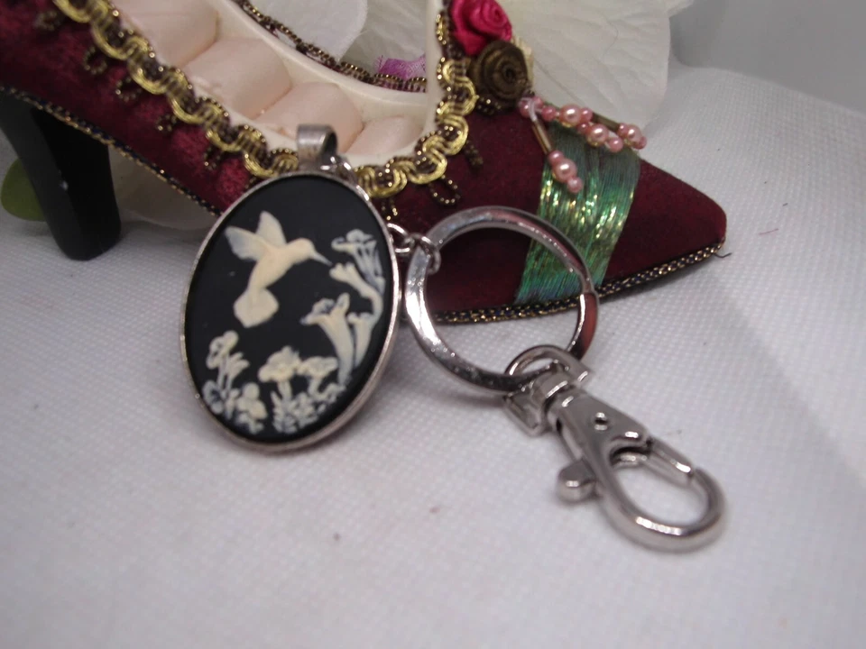 КОЛИБРИ черный брелок викторианской камеи ремень зажим сумочки брелок кольца подвеска - Изображение 2 из 4