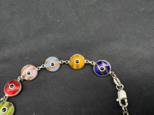 Vintage Sterling Silver 925 Evil Eye Bracelet 7.5" - Picture 2 of 8