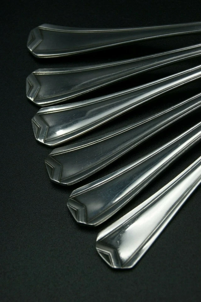 CHRISTOFLE CHEVRON - 6 CUCHARAS DE CENA CHAPADAS EN PLATA BRILLO ART DECO - AÑOS 30 FRANCIA Foto 2 de 4