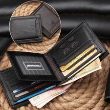 Men Fashion Leather Trifold Wallet with Card Sleeve Multi Card Holder Purse Gift