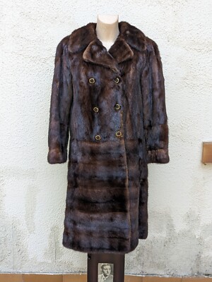 Manteau Long Fourrure De Vison Femme - Taille L, Marron, Vintage (très Bon état)