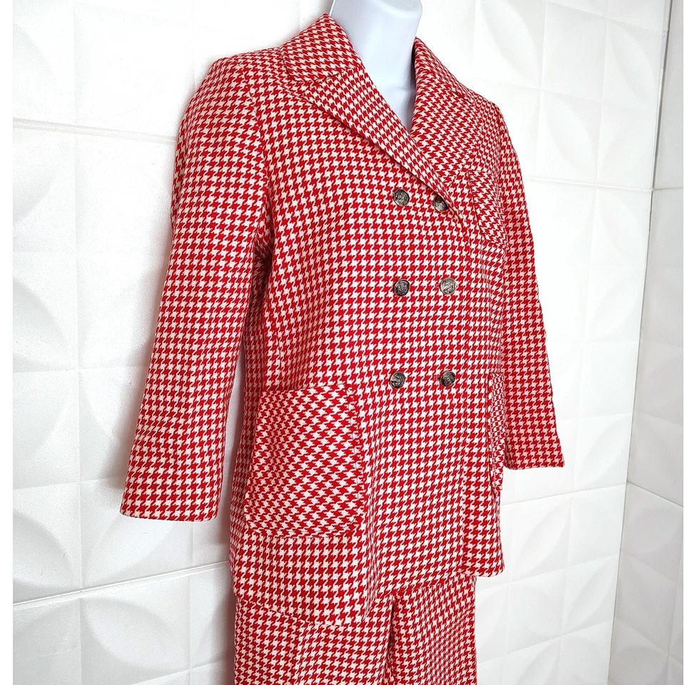 Traje Pantalón Vintage Años 70 Pata de Gallo Niño Rojo Blanco Chaqueta Pantalones Acrílico Japón 13 Foto 2 de 4