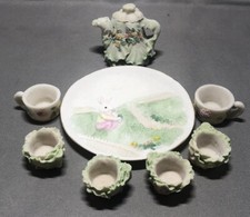 Miniature Tea Set Easter Bunny Highly Detailed  9 Piece Set 