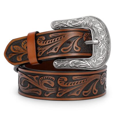 Western Floral Engraved Tooled Leather Belt Cowgirl Cowboy  display picture 2