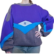 Retro 90s M/L Oversized Baggy Colorblock Pullover Crewneck Sweatshirt Gray