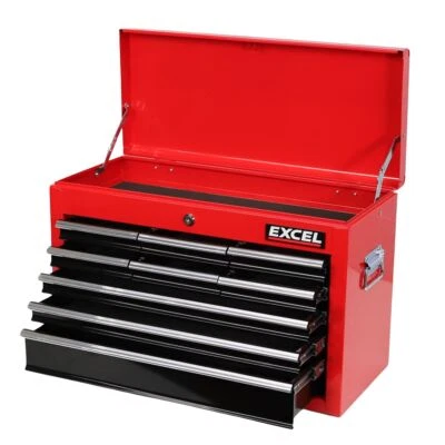 EXCEL Heavy Duty 9 Drawer Top Tool Chest Storage Box Ball Bearing Slide Black and Red