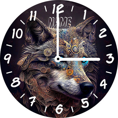 (32.45) WANDUHR KINDERUHR GLASUHR WOLF WOLFSKOPF  Ø 29 cm / INKL. NAME